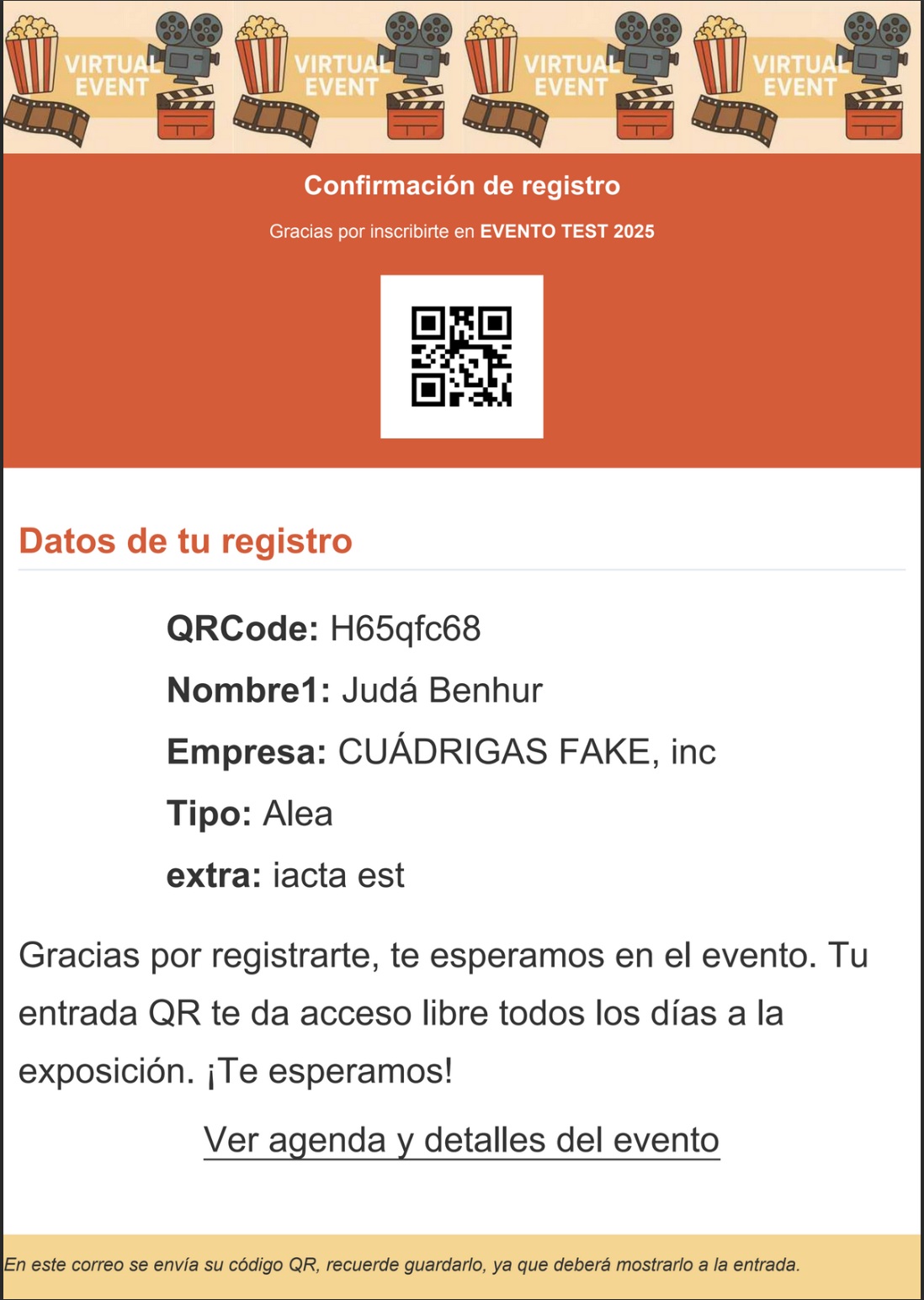 Ejemplo de ticket PDF enviado por email o descargado, se puede personalizar totalmente a su medida usando HTML (BODY y CSS en cajas separadas). Esto facilita que con cualquier inteligencia artificial lo puede modificar al 100% para su caso de uso